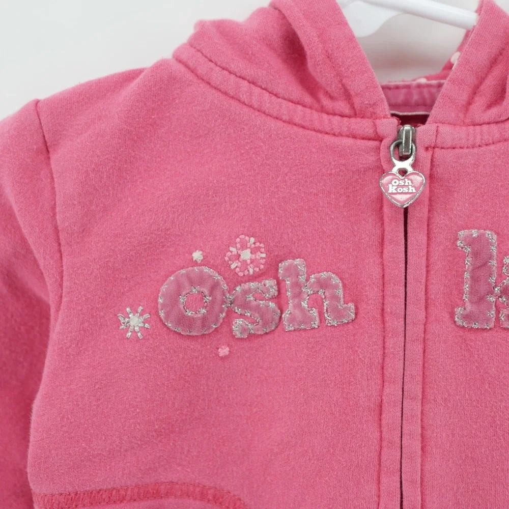 OshKosh Bgosh Baby Girls Pink Full Zip Hoodie Sweatshirt Logo Embroidered 12M